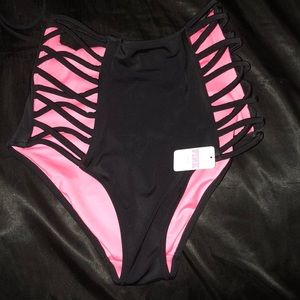 PINK high waisted black swim bottoms